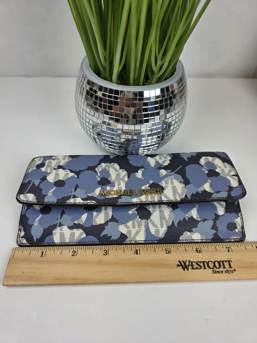 Michael Kors Navy, Blue & White Floral Continental Flat Wallet